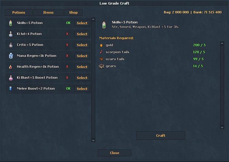 Low Grade Craft in-game